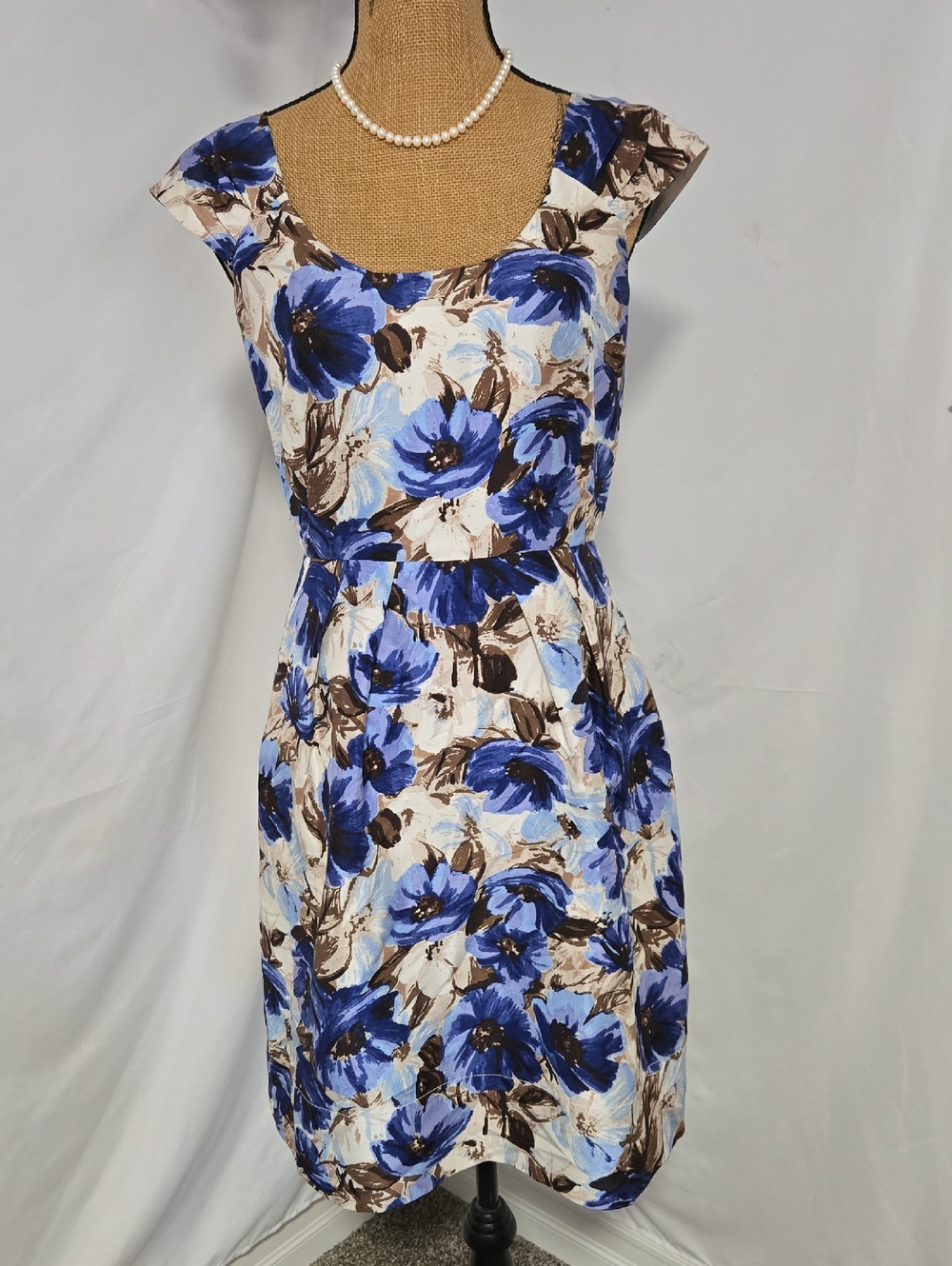 Banana Republic Blue and Brown Floral Midi Dress